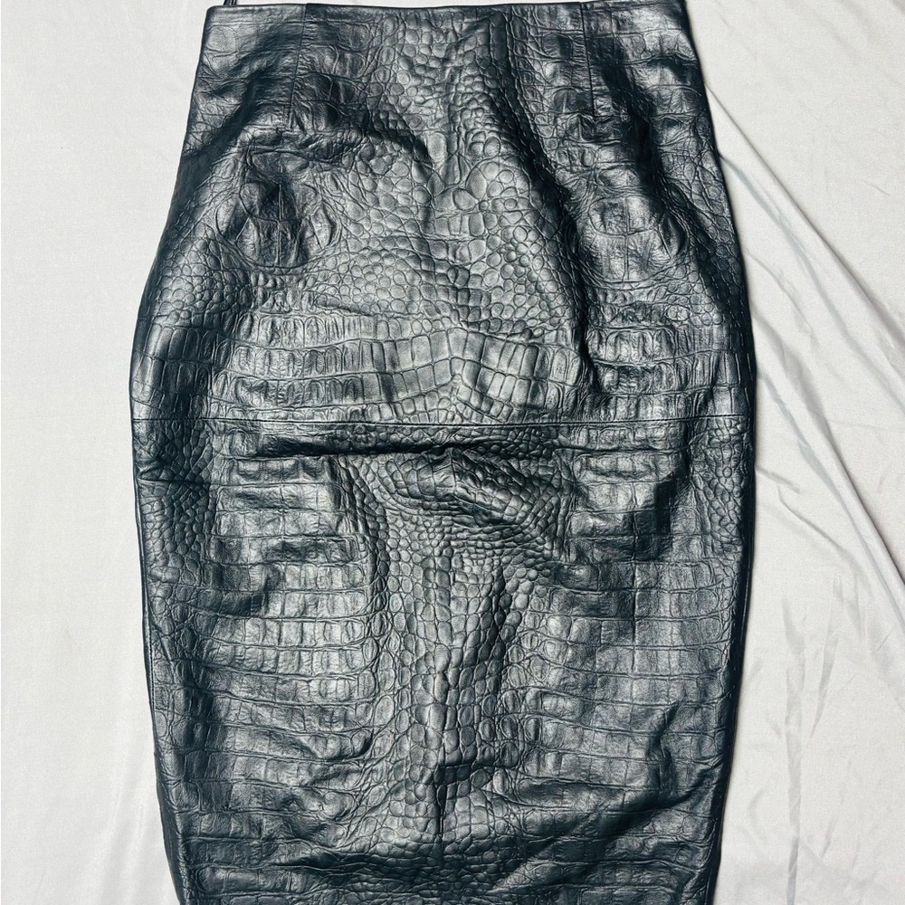 By Malene Birger Black Croc-Embossed Pencil Skirt